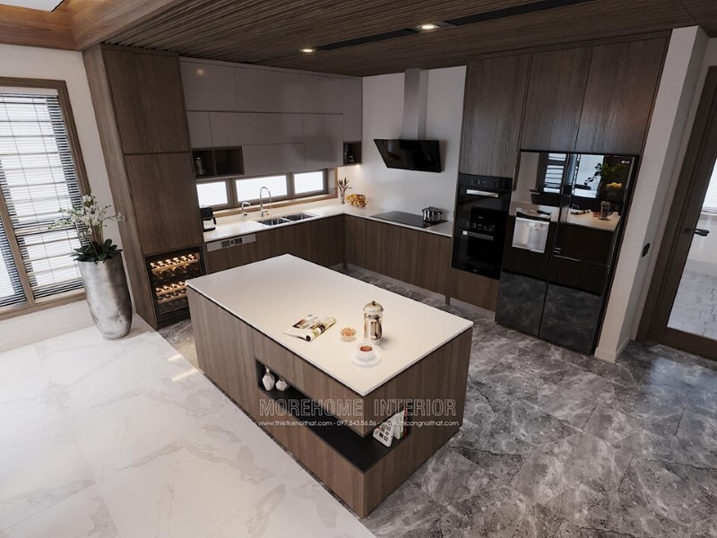 Tủ bếp gỗ công nghiệp chữ L