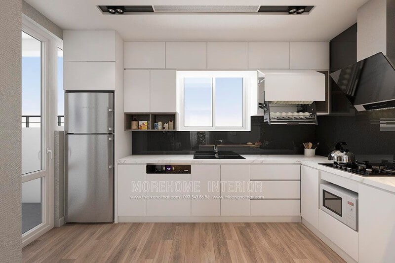 Tủ bếp gỗ công nghiệp chữ L