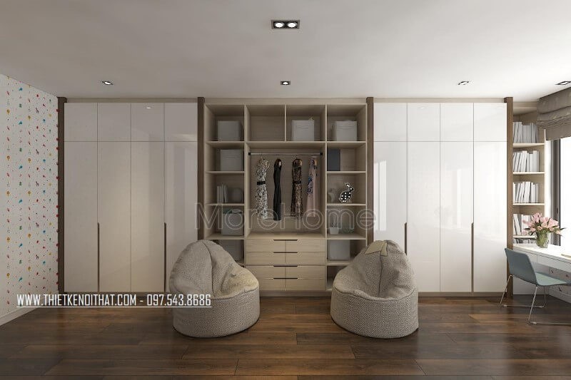 Tủ quần áo gỗ công nghiệp màu trắng