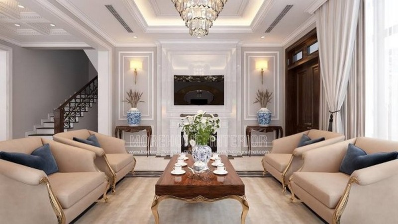 Thiết kế phòng khách biệt thự tân cổ điển