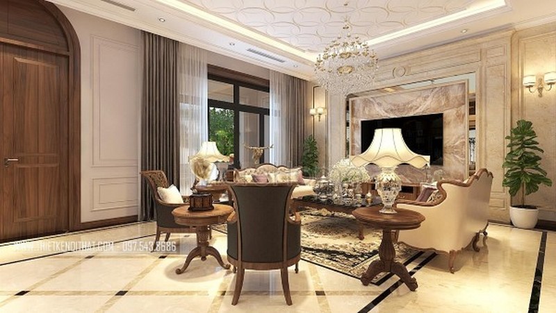 Thiết kế phòng khách biệt thự tân cổ điển