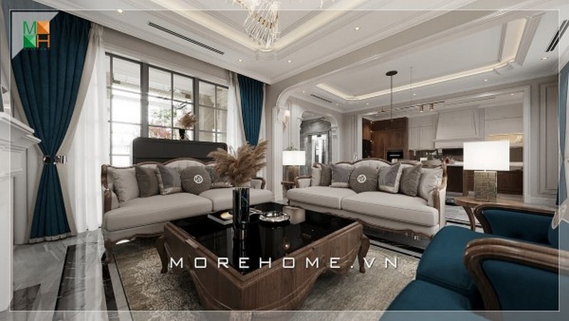 Thiết kế phòng khách biệt thự tân cổ điển