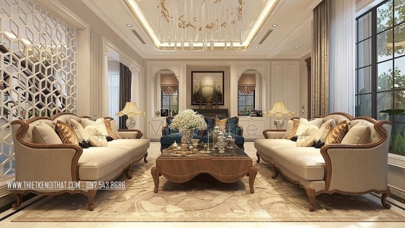 Mẫu nội thất phòng khách biệt thự tân cổ điển