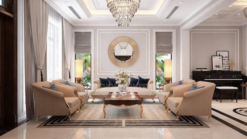 Mẫu nội thất phòng khách biệt thự tân cổ điển