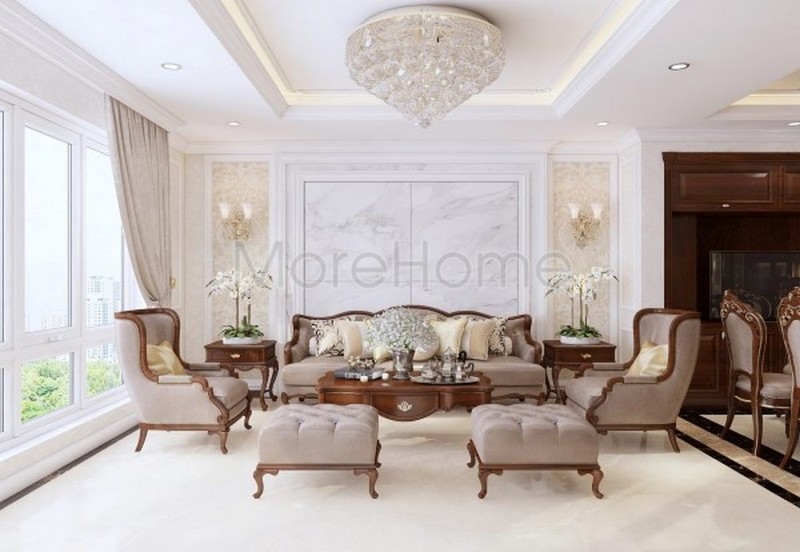 Mẫu nội thất phòng khách biệt thự tân cổ điển
