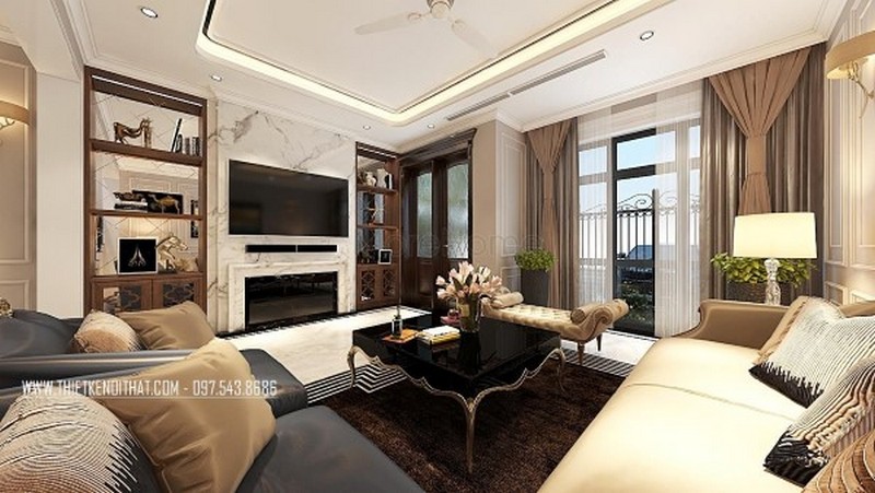Thiết kế phòng khách biệt thự tân cổ điển