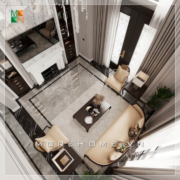 Thiết kế phòng khách biệt thự tân cổ điển