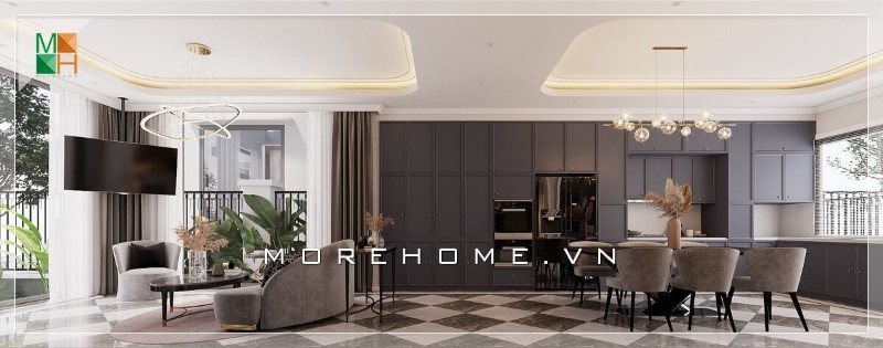Thiết kế nội thất phòng khách liền bếp Thiết kế nội thất phòng khách liền bếp