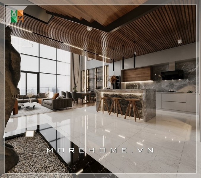 Thiết kế nội thất phòng khách liền bếp Thiết kế nội thất phòng khách liền bếp