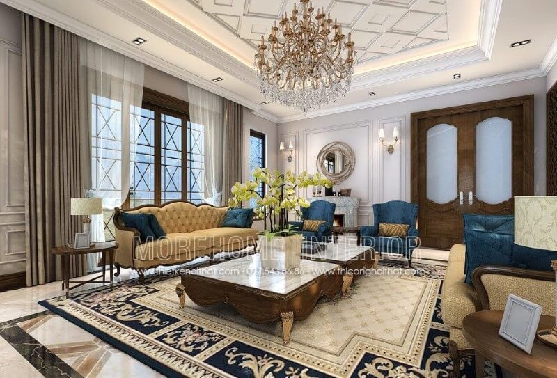 Thiết kế nội thất phòng khách sang trọng phong cách tân cổ điển