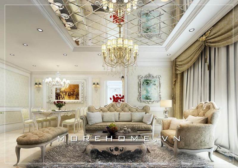 Thiết kế nội thất phòng khách sang trọng phong cách tân cổ điển