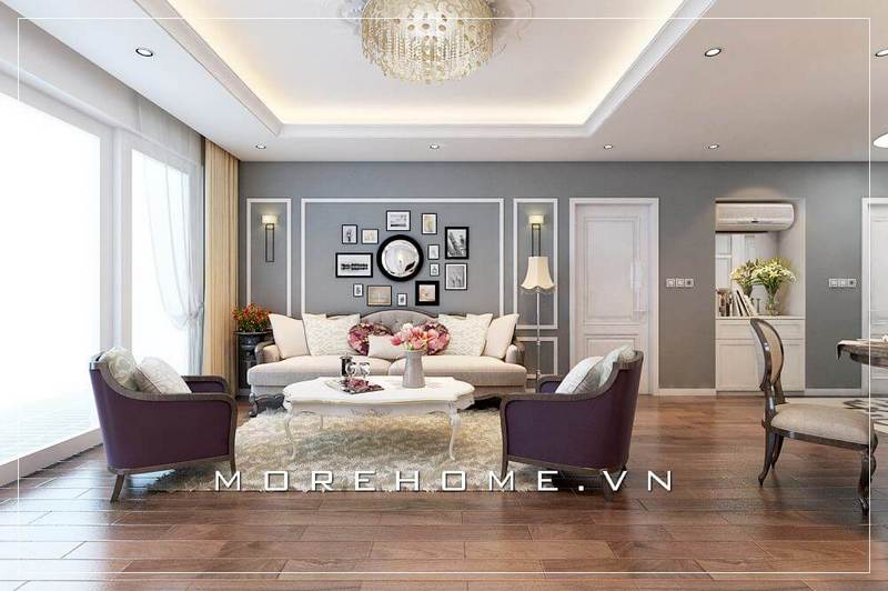 Thiết kế nội thất phòng khách sang trọng phong cách tân cổ điển