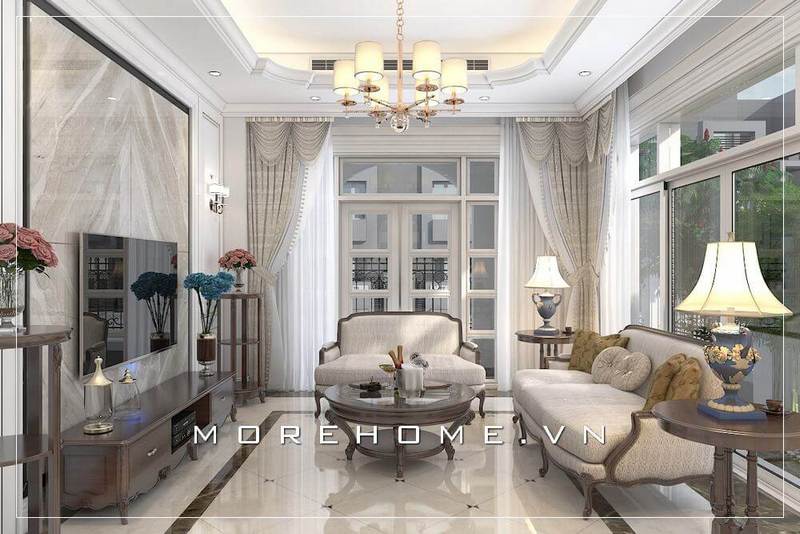 Thiết kế nội thất phòng khách sang trọng phong cách tân cổ điển
