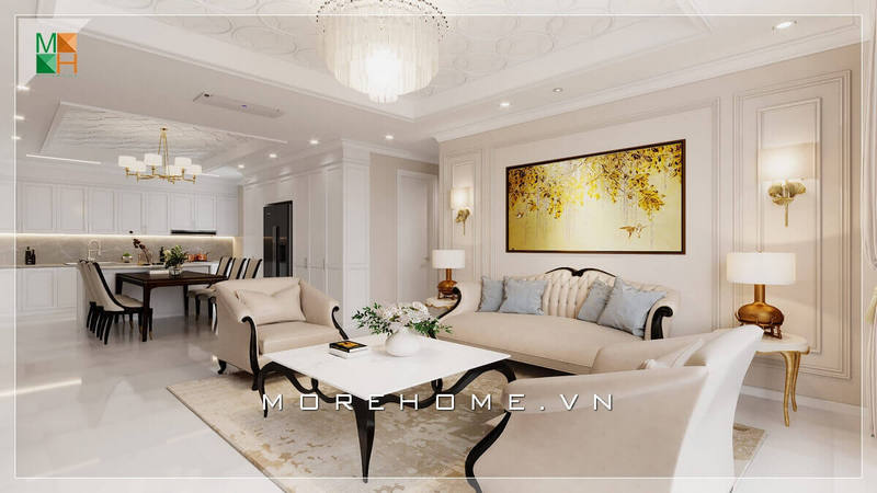 Thiết kế nội thất phòng khách sang trọng phong cách tân cổ điển