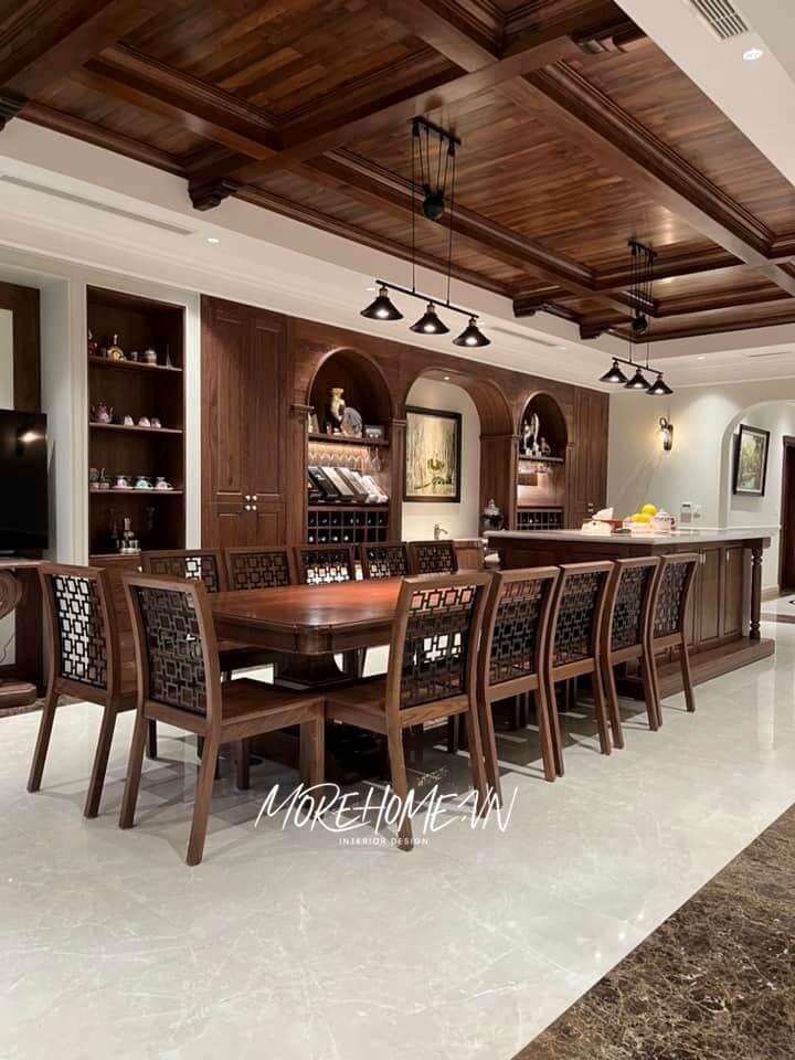 Thiết kế nội thất biệt thự gỗ óc chó