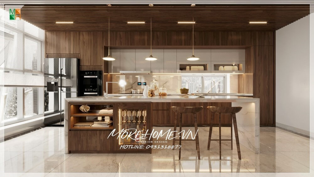 Thiết kế nội thất biệt thự gỗ óc chó