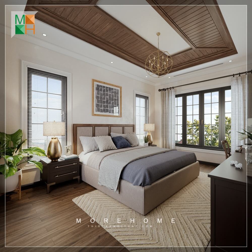 Thiết kế nội thất biệt thự gỗ óc chó