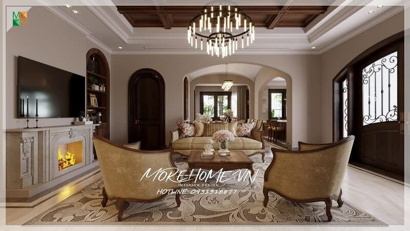 Thiết kế phòng khách biệt thự tân cổ điển