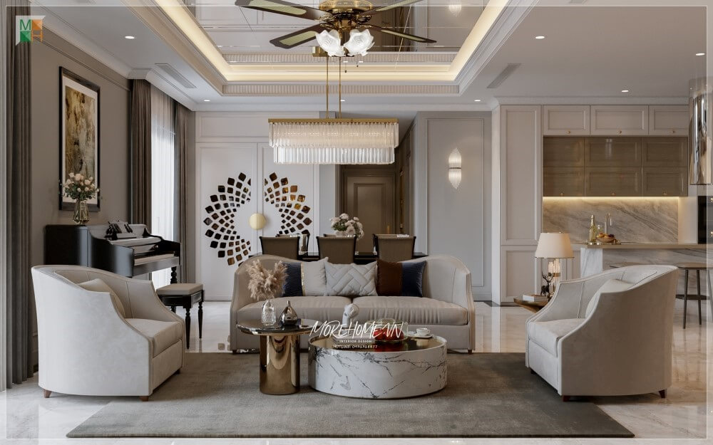 Thiết kế phòng khách biệt thự tân cổ điển