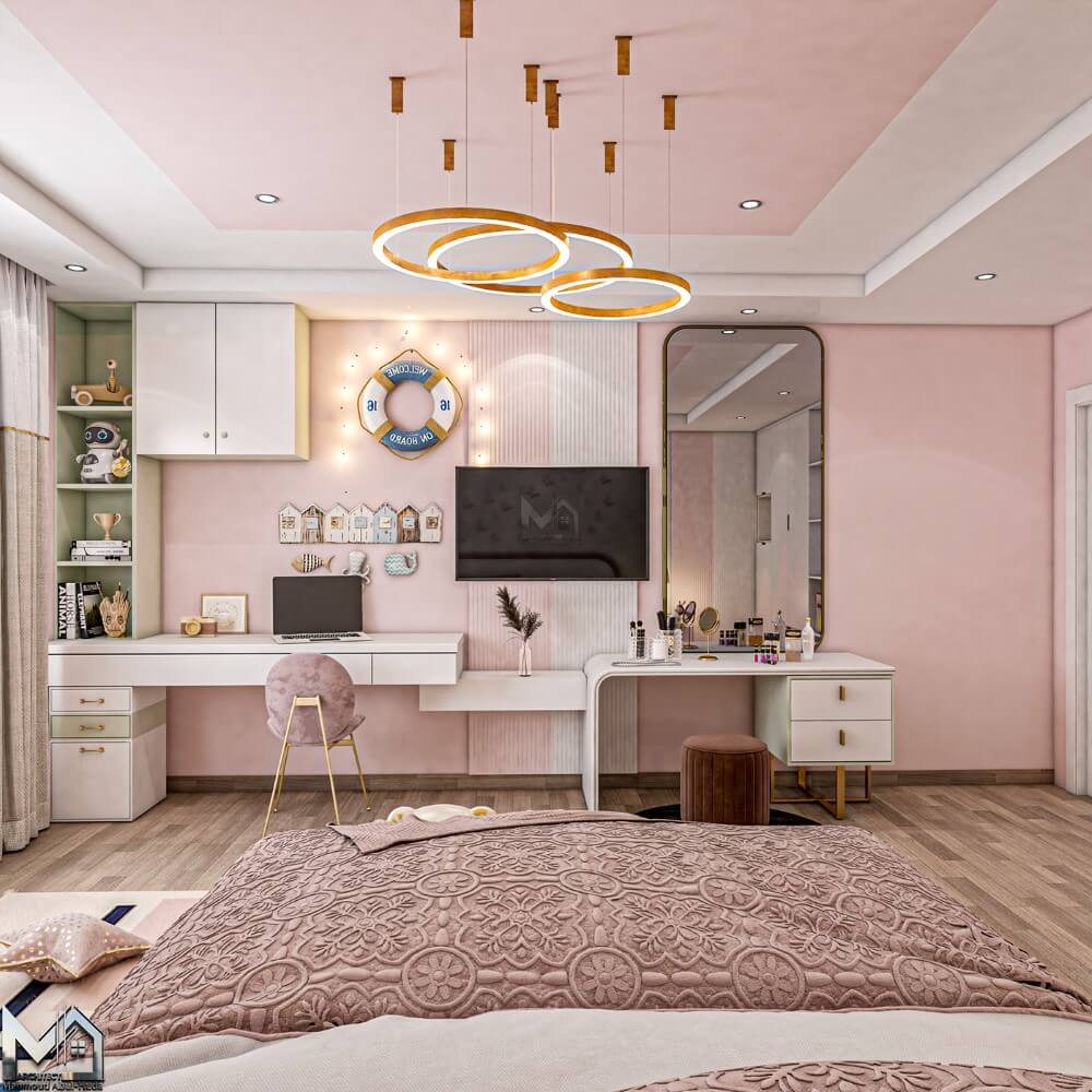Thiết kế phòng ngủ màu hồng