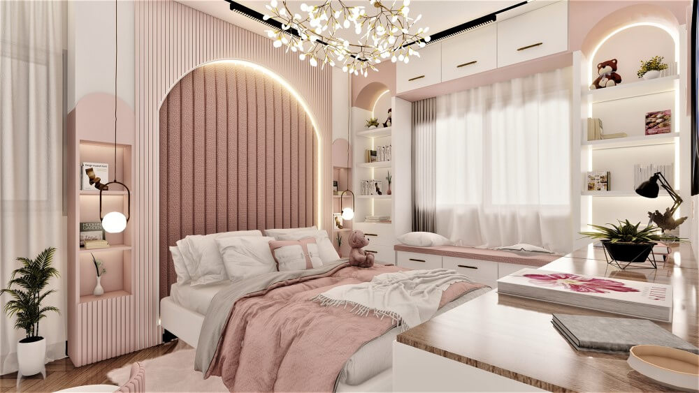 Thiết kế phòng ngủ màu hồng