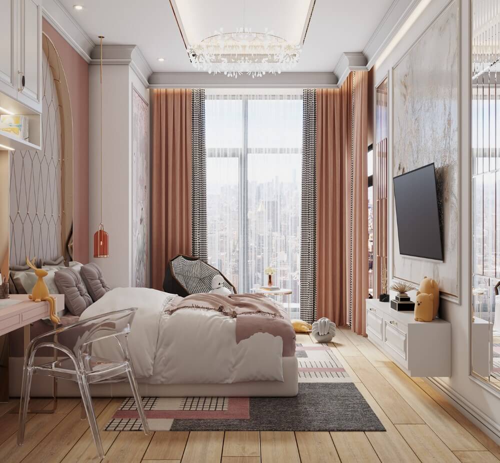 Thiết kế phòng ngủ màu hồng