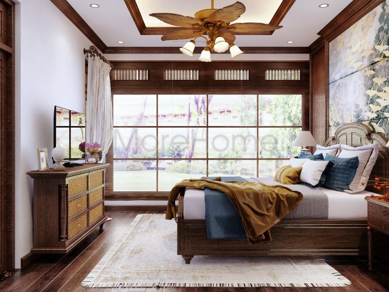 Giường ngủ gỗ tân cổ điển đẹp cho biệt thự Pleiku Gia Lai