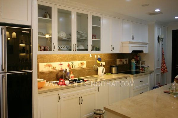  Tủ bếp gỗ sồi tự nhiên hình chữ I MH - 0011