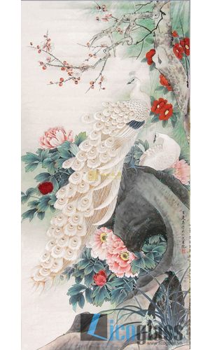  Tranh kính chim công