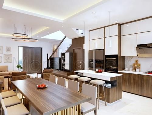  Mẫu tủ bếp gỗ công nghiệp kết hợp gỗ tự nhiên hiện đại