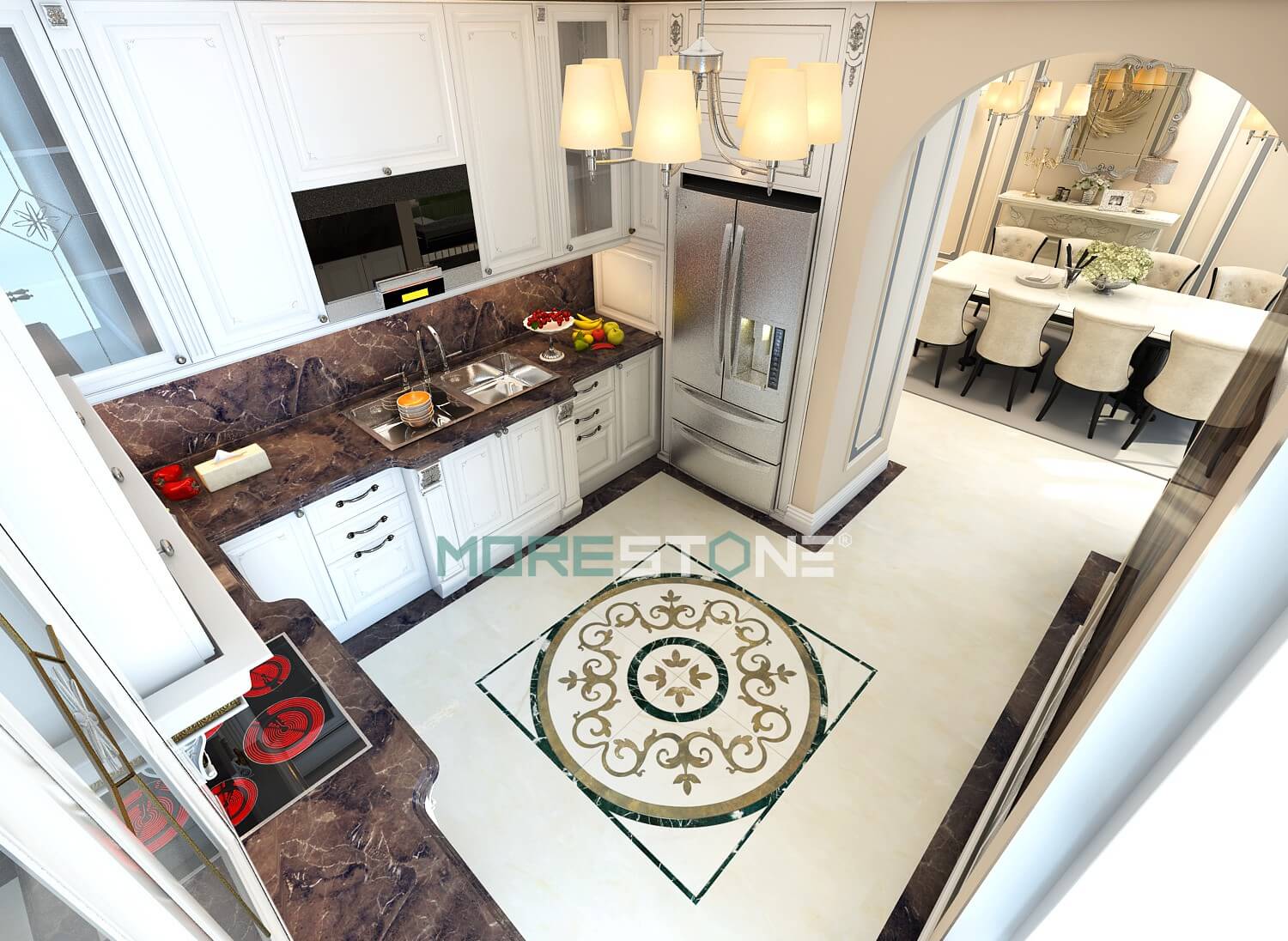 Thiết kế hoa văn biệt thự phòng bếp cao cấp