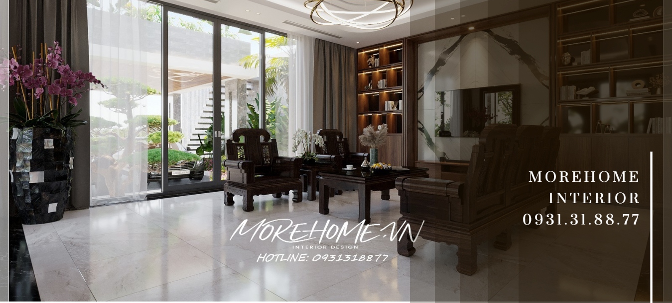 Thiết kế nội thất biệt thự Hà Tĩnh nổi bật gỗ óc chó sang trọng