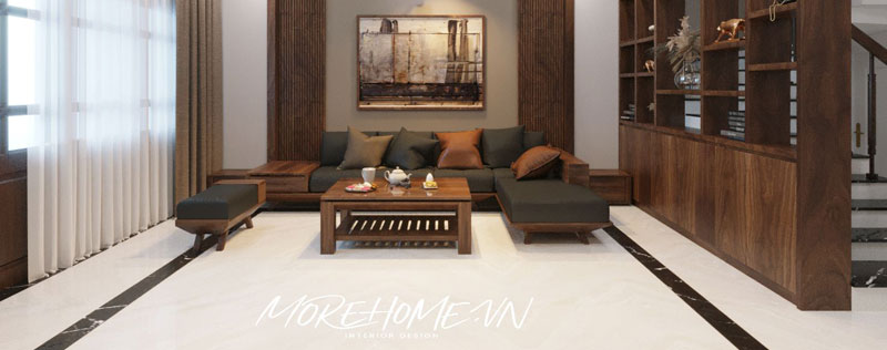  Thiết kế cải tạo nội thất nhà phố tại hải phòng bằng gỗ óc chó