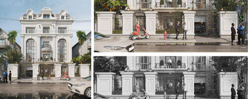  Thiết kế kiến trúc biệt thự tân cổ điển kiểu pháp sang trọng tại Hà Nội