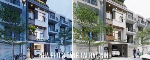 Thiết kế kiến trúc nhà phố hiện đại 3 tầng 1 tum đẹp tại Bắc Ninh