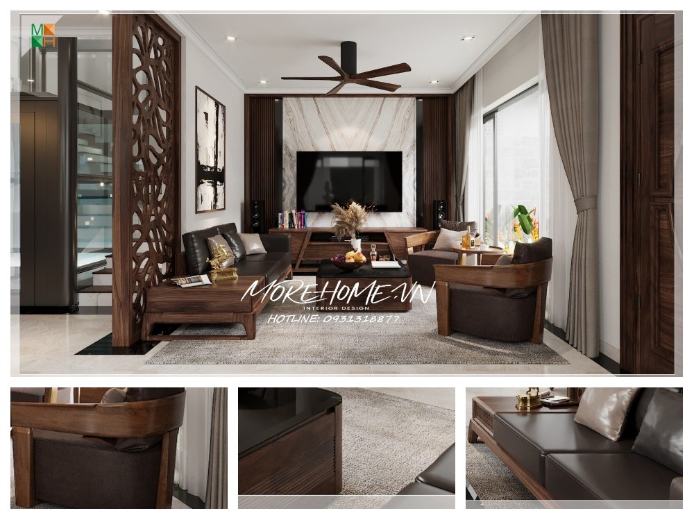 Thiết kế nội thất nhà từ gỗ óc chó tại Vinh