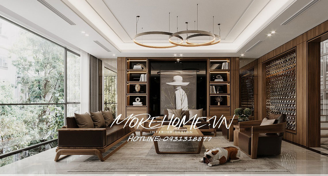 Thiết kế nội thất nhà phố 4 tầng từ gỗ óc chó đẹp, sang trọng tại Hà Nội 