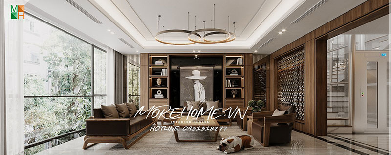  Thiết kế nội thất nhà phố 4 tầng từ gỗ óc chó đẹp, sang trọng tại Hà Nội 