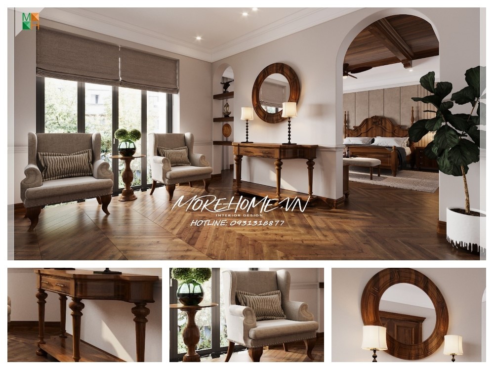 Thiết kế nội thất biệt thự gỗ óc chó