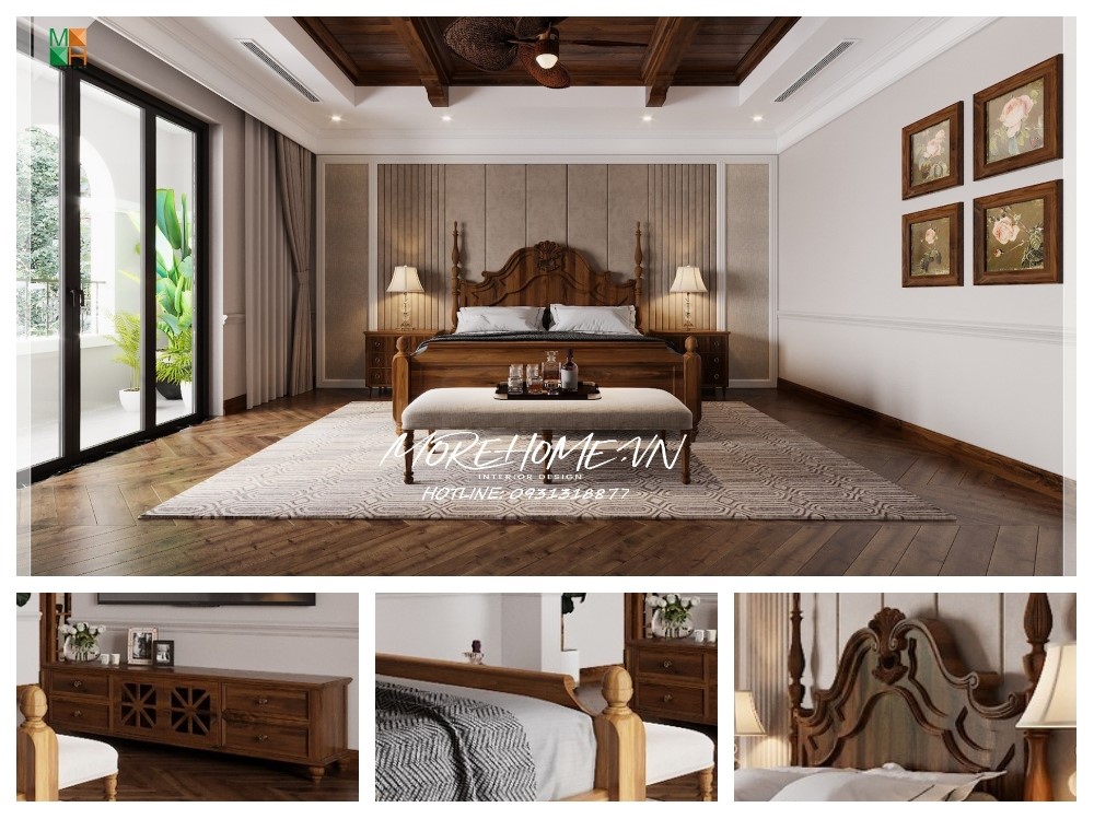 Thiết kế nội thất biệt thự gỗ óc chó