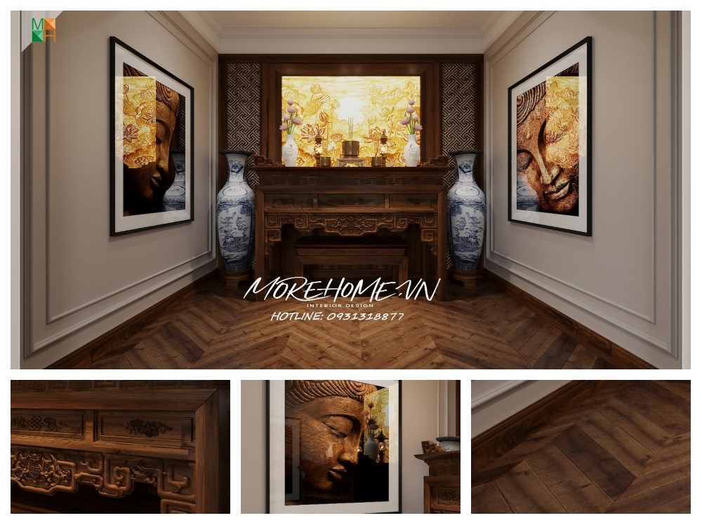 Thiết kế nội thất biệt thự gỗ óc chó