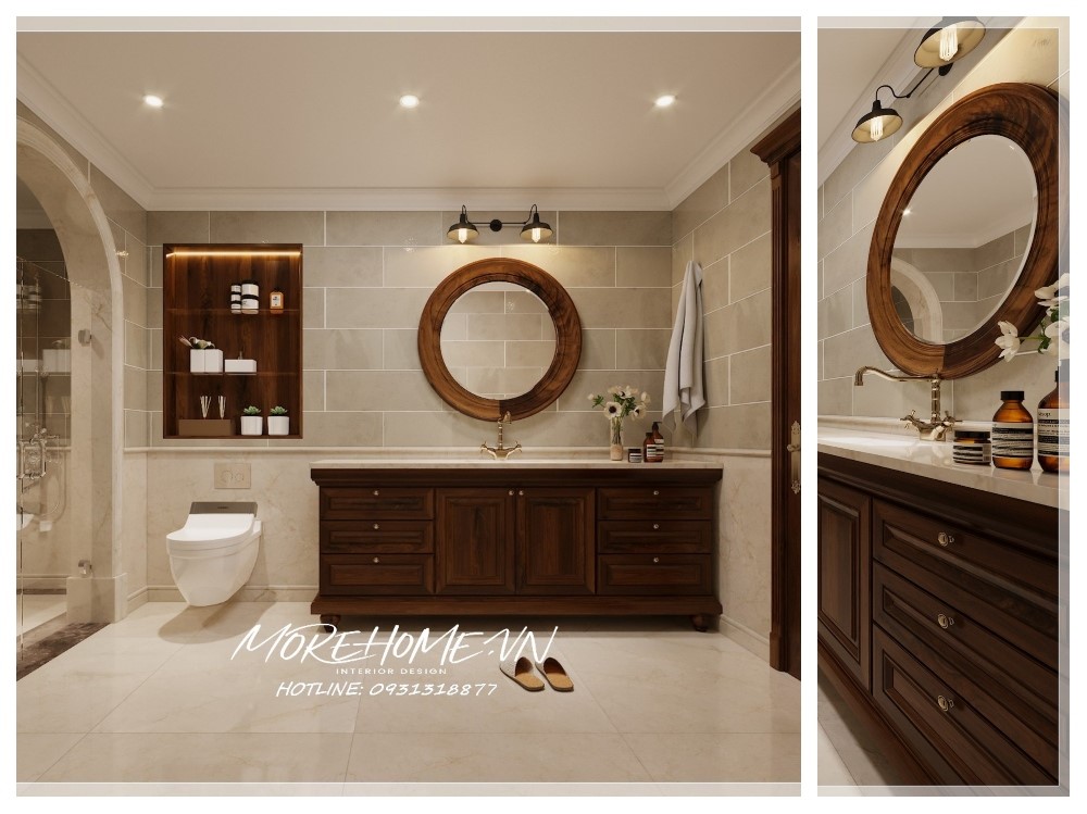 Thiết kế nội thất biệt thự gỗ óc chó