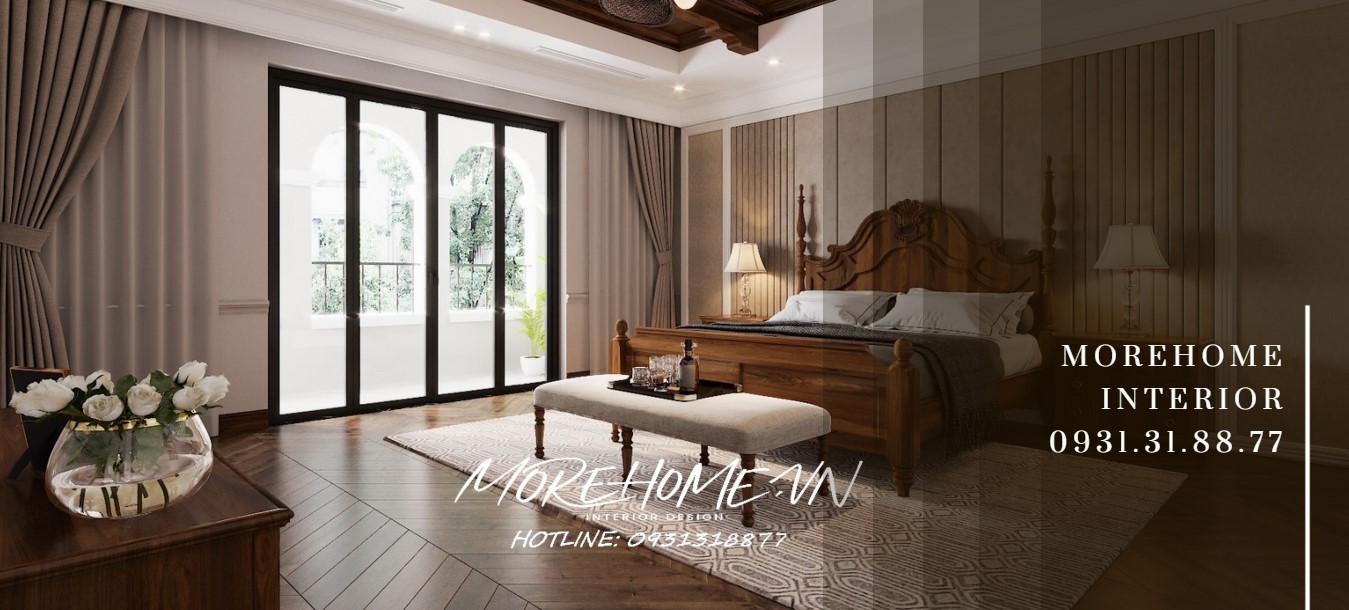 Thiết kế nội thất biệt thự Nam An Khánh ấn tượng với nội thất gỗ óc chó sang trọng