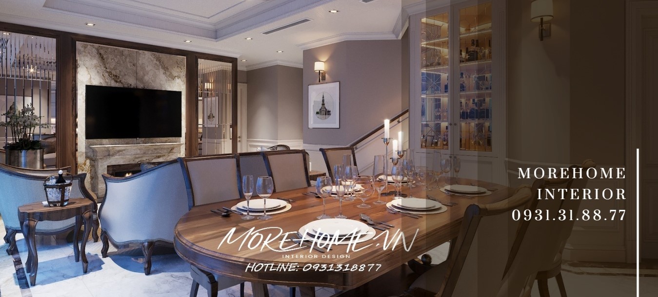 Thiết kế nội thất chung cư tân cổ điển từ gỗ óc chó sang trọng tại Sun Grand Hà Nội