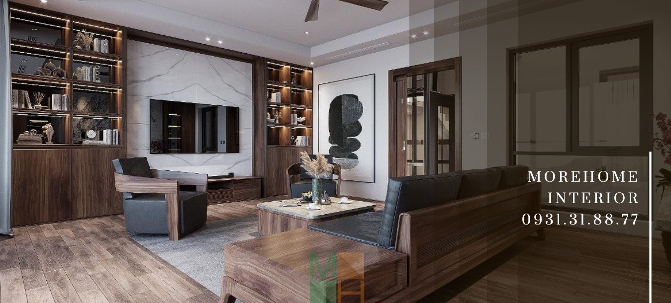 Thiết kế nội thất gỗ óc chó đẹp tại nhà lô phố 4 tầng tại Lê Hồng Phong Hải Phòng