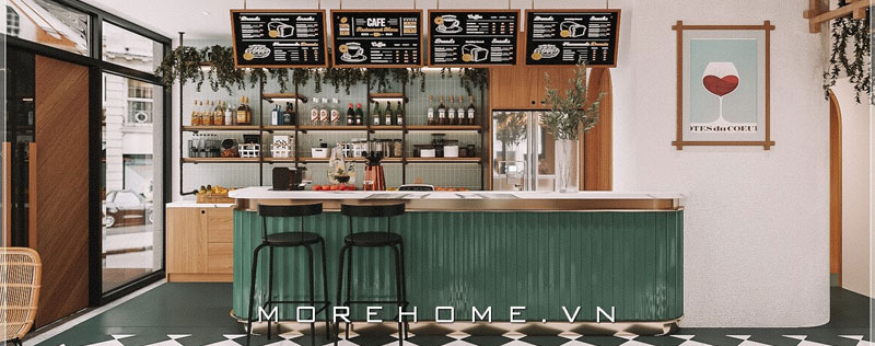  Thiết kế nội thất quán cafe - trà sữa Kombucha với vật liệu gỗ màu sáng