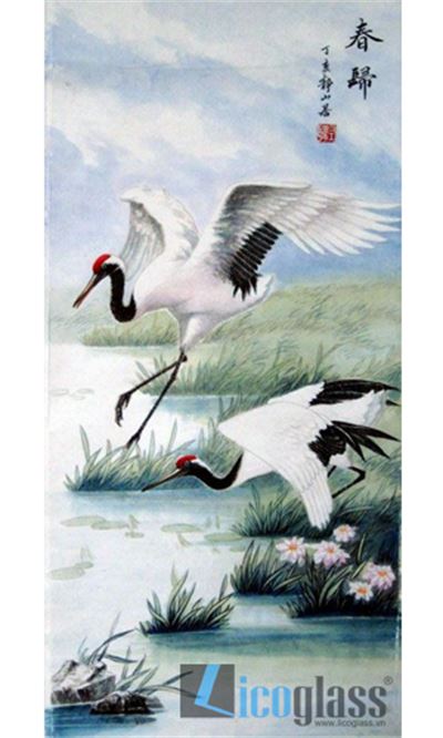 Tranh kính chim hạc
