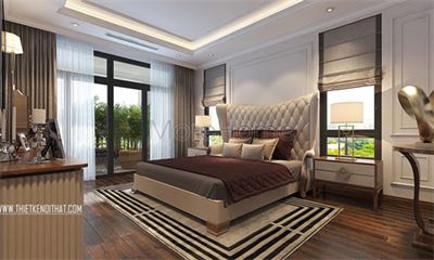 Mẫu giường ngủ tân cổ điển bọc da đẹp tại biệt thự GreenBay