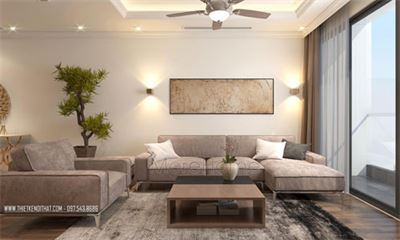 Mẫu sofa hiện đại bọc nỉ nhung đẹp cho chung cư Ngoại Giao Đoàn
