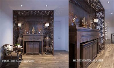 Tủ thờ gỗ đẹp cho nhà liền kề Đại Kim